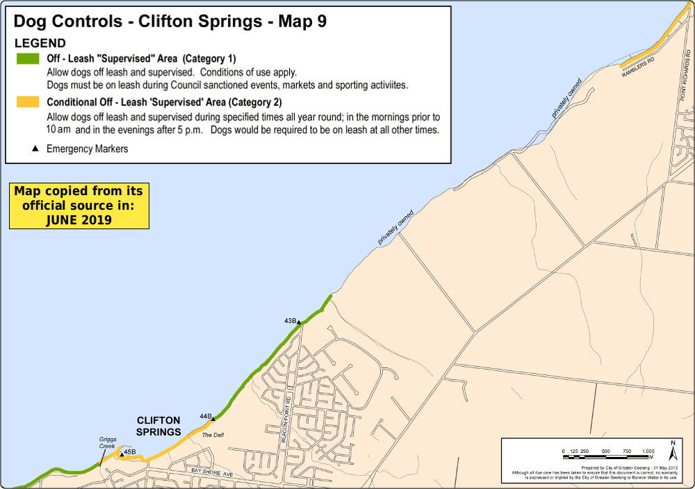 Clifton Springs dog beach map