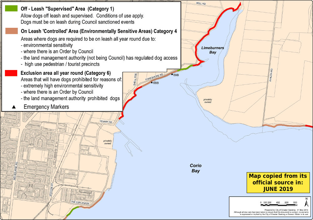 Corio Bay & Limeburners Bay dog beach map
