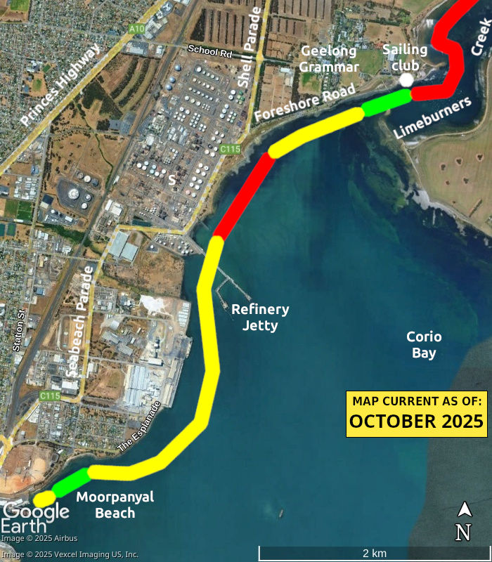 North Shore and Corio dog beach map