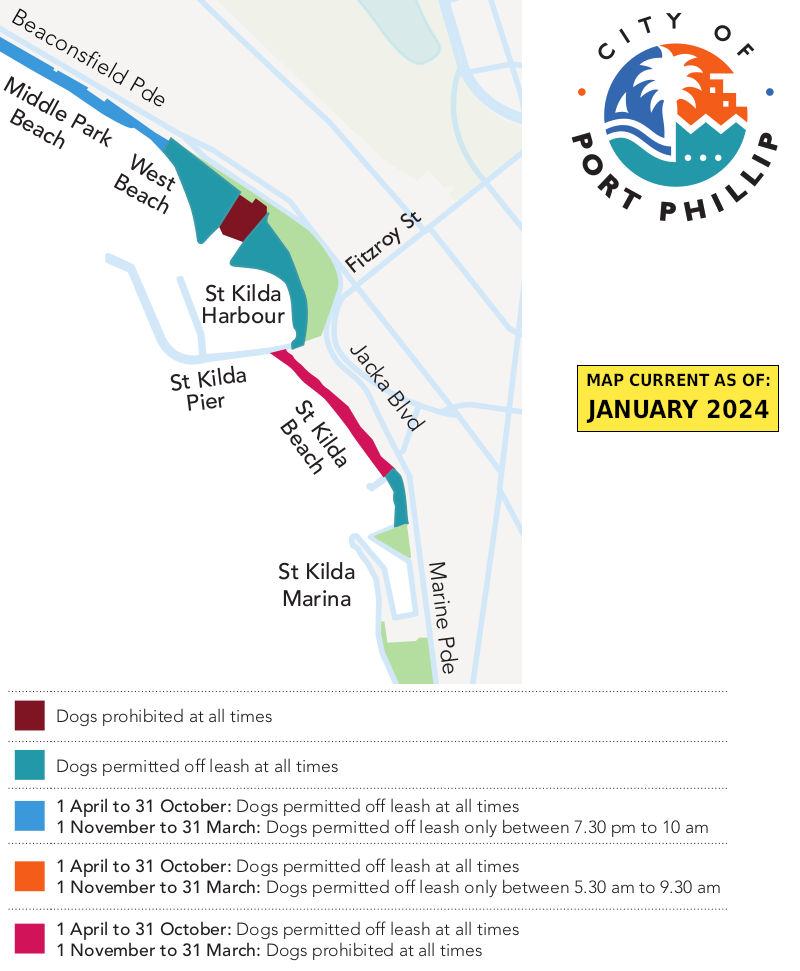 St Kilda dog beach map