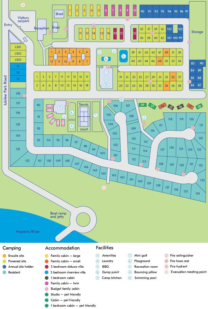 NRMA Warrnambool Riverside Holiday Park - Park map