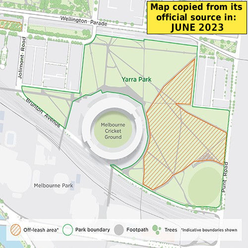 Open map in a new window Yarra Park dog off-lead map