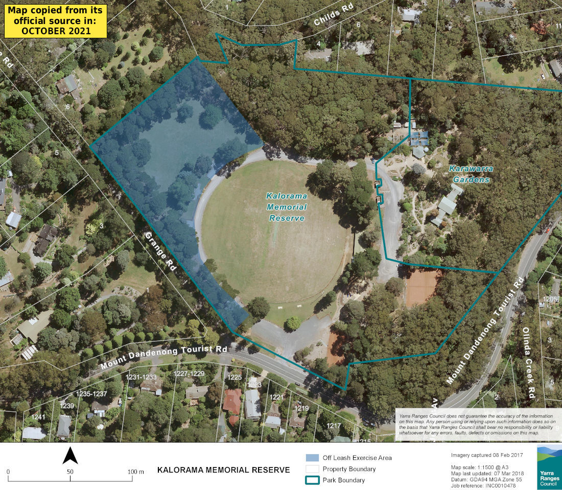 Kalorama Memorial Reserve dog off-lead map