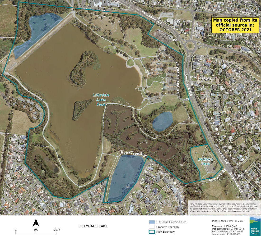 Lillydale Lake dog off-lead map