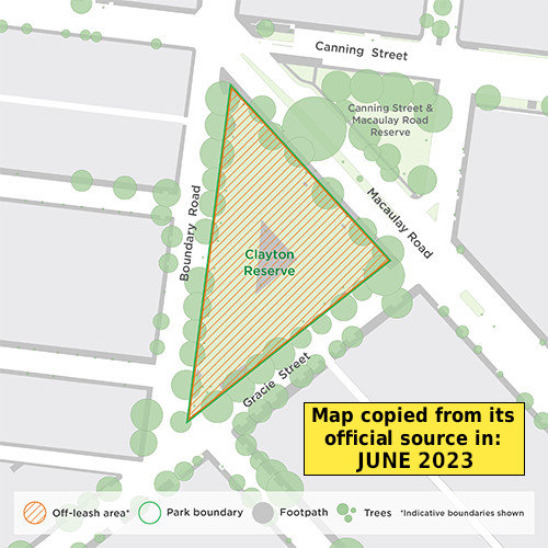 Clayton Reserve dog off-lead map
