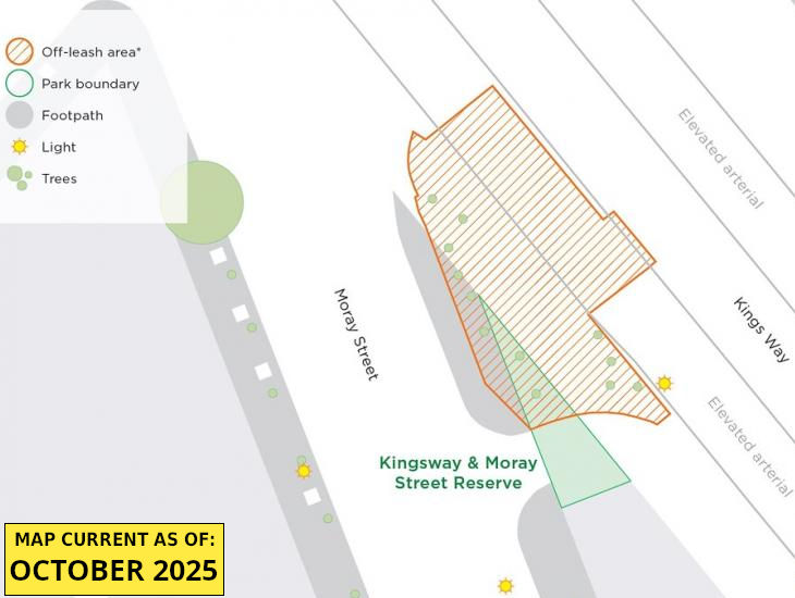 Kings Way and Moray Street Reserve dog off-leash map