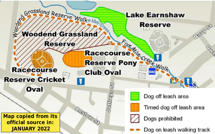 Lake Earnshaw Reserve dog off-lead map