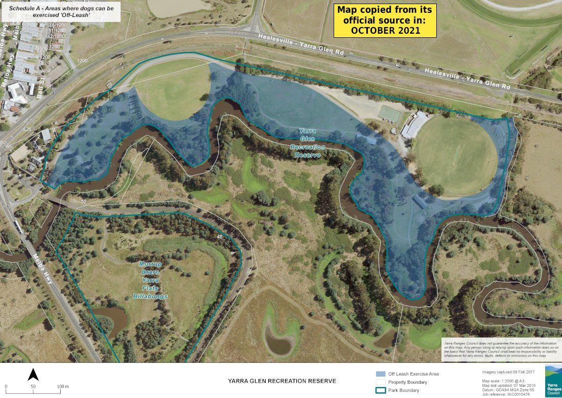 Yarra Glen Recreation Reserve dog off-lead map